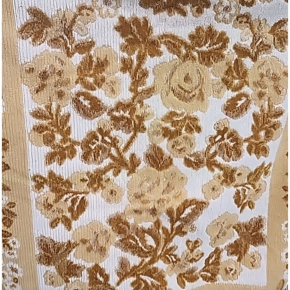 Vintage Cannon Mills Beige white Brown Floral Jacquard Bath and Face Towels With